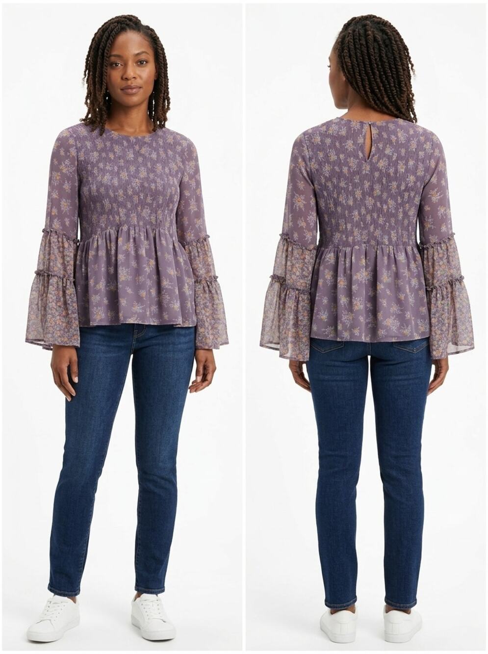 American Eagle Outfitters Purple Ruffle Peplum Chiffon Blouse Women Size M